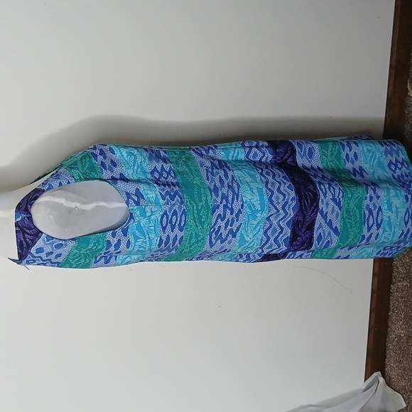 Kathie Lee collection blue multi pattern midi tank dress size 10 - Picture 8 of 16